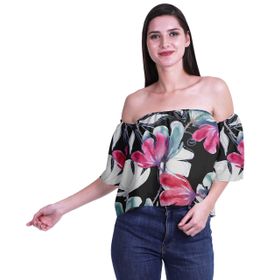 Moomaya Bohem Baskılı Omzu Göbeği Açık Üst Fırfırlı Kol Koyu Şeftali Kadın Bluz
