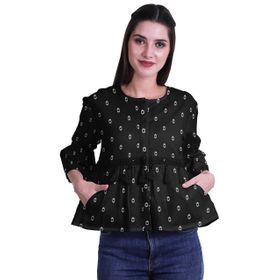 Moomaya Boho Pamuk Bol Yuvarlak Yaka Siyah 3 Kadın Bluz