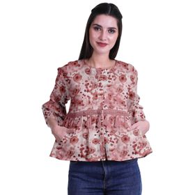 Moomaya Boho Pamuk Yuvarlak Yaka Açık Kırmızı Günlük Kadın Bluz