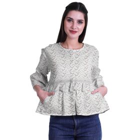 Moomaya Boho Pamuk Yuvarlak Yaka Kahverengi 2 Günlük Kadın Bluz
