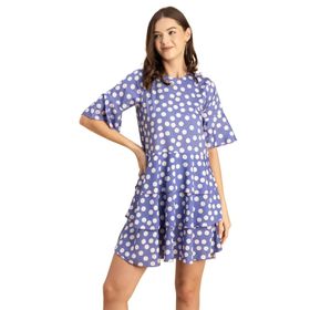 Moomaya Boho Romantik Baskılı Midi Lavanta Kadın Elbise
