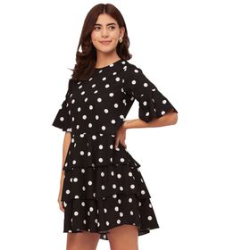 Moomaya Boho Romantik Baskılı Midi Siyah Kadın Elbise