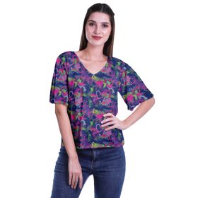 Moomaya Boho Viskoz V Yaka Çivit Mavisi Kadın Bluz