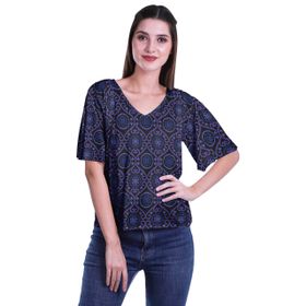 Moomaya Boho Viskoz V Yaka Eflatun Mavi Kadın Bluz