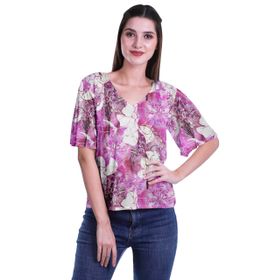 Moomaya Boho Viskoz V Yaka Fuschia Rosa 2 Kadın Bluz