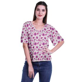 Moomaya Boho Viskoz V Yaka Fuschia Rosa 3 Kadın Bluz