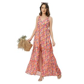 Moomaya Evaze Boho A Kesim V Yaka Baskılı Çok Renkli Kadın Elbise