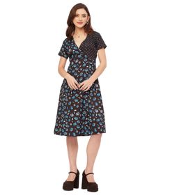 Moomaya Evaze Trendy V Yaka A Kesim Mavi Kadın Elbise