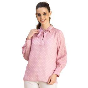 Moomaya Georgette Trendy Baskılı Uzun Kollu Pembe Light Pink Kadın Gömlek