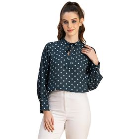 Moomaya Georgette Trendy Baskılı Uzun Kollu Sümüklü Yeşil Kadın Gömlek