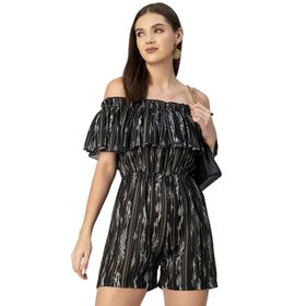 Moomaya Jorjet Trendy Şık Baskılı Kapalı Siyah Kadın Tulum