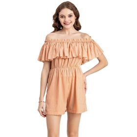Moomaya Jorjet Trendy Şık Baskılı Kapalı Turuncu Kadın Tulum