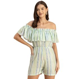 Moomaya Jorjet Trendy Şık Baskılı Kapalı Yeşil Kadın Tulum
