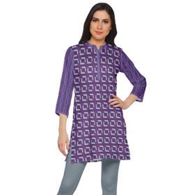 Moomaya Kurti Baskılı Yan Yırtmaçlı Mor Kısa Kurta Kadın Tunik