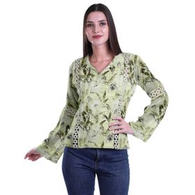Moomaya Kurti Dantel Detaylı Baskılı Uzun Kollu Koyu Yeşil Kurta Kadın Tunik