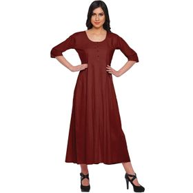 Moomaya Kurti Hint Düz Uzun Bordo Kadın Elbise