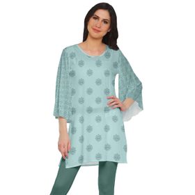 Moomaya Poly Krep Kurtis Baskılı Kimono Kollu Açık Camgöbeği Kadın Elbise