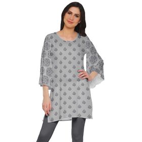 Moomaya Poly Krep Kurtis Baskılı Kimono Kollu Açık Gri Kadın Elbise