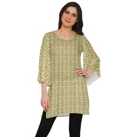 Moomaya Poly Krep Kurtis Baskılı Kimono Kollu Açık Sarı Kadın Elbise