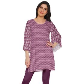 Moomaya Poly Krep Kurtis Baskılı Kimono Kollu Allık Pembe Kadın Elbise