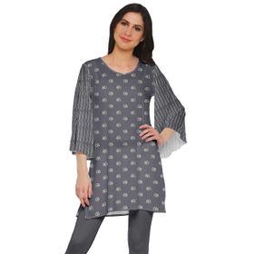Moomaya Poly Krep Kurtis Baskılı Kimono Kollu Barut Gri 3 Kadın Elbise