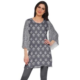 Moomaya Poly Krep Kurtis Baskılı Kimono Kollu Barut Grisi 2 Kadın Elbise