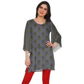 Moomaya Poly Krep Kurtis Baskılı Kimono Kollu Hint Barut Grisi Kadın Elbise