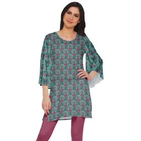 Moomaya Poly Krep Kurtis Baskılı Kimono Kollu Hint Cadet Mavi Kadın Elbise