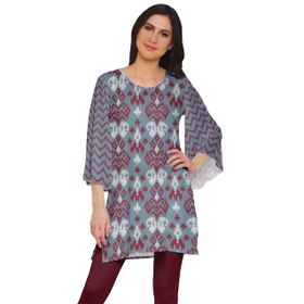 Moomaya Poly Krep Kurtis Baskılı Kimono Kollu Hint Gök Mavisi 2 Kadın Elbise