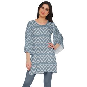 Moomaya Poly Krep Kurtis Baskılı Kimono Kollu Hint Gök Mavisi Kadın Elbise