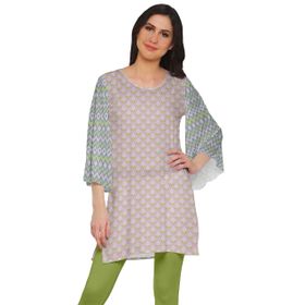 Moomaya Poly Krep Kurtis Baskılı Kimono Kollu Hint İnci Pembesi Kadın Elbise