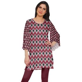 Moomaya Poly Krep Kurtis Baskılı Kimono Kollu Hint Kırmızı Kadın Elbise