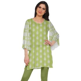 Moomaya Poly Krep Kurtis Baskılı Kimono Kollu Hint Lime 2 Kadın Elbise