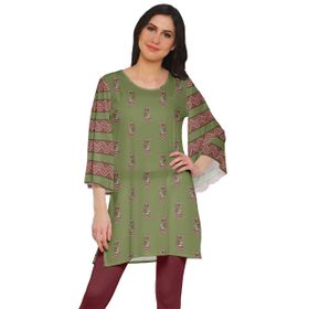 Moomaya Poly Krep Kurtis Baskılı Kimono Kollu Hint Moss Green 2 Kadın Elbise