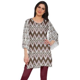 Moomaya Poly Krep Kurtis Baskılı Kimono Kollu Hint Parlak Bronz Kadın Elbise