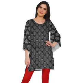 Moomaya Poly Krep Kurtis Baskılı Kimono Kollu Hint Siyah 2 Kadın Elbise