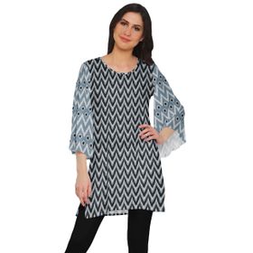 Moomaya Poly Krep Kurtis Baskılı Kimono Kollu Hint Siyah 3 Kadın Elbise