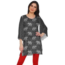 Moomaya Poly Krep Kurtis Baskılı Kimono Kollu Hint Siyah 4 Kadın Elbise