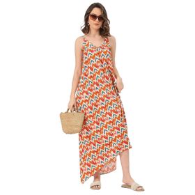 Moomaya Rayon Geometrik Trendy Çok Renkli Kadın Elbise