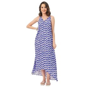 Moomaya Rayon Geometrik Trendy Mavi Kadın Elbise
