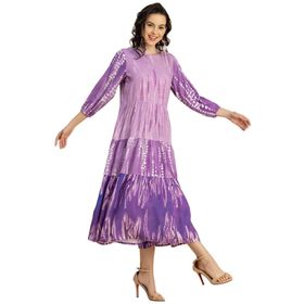 Moomaya Rayon Raglan Kollu Baskılı Katmanlı Mor Kadın Elbise