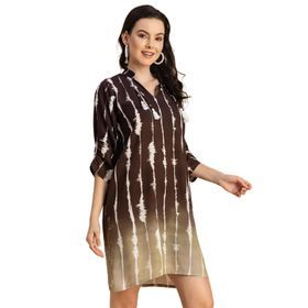 Moomaya Rayon Reglan Kollar Bant Yaka Baskılı Yeşil Olive Green Kadın Elbise