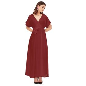 Moomaya Rayon Solid Dar Kesim V Yaka Kestane Kadın Elbise