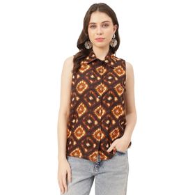 Moomaya Rayon Trendy Baskılı Kahverengi Siyah Kadın Gömlek