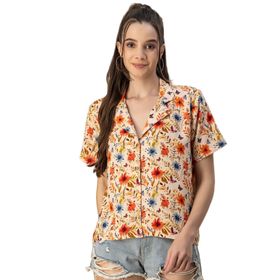 Moomaya Rayon Trendy Çentik Yaka Baskılı Turuncu Kadın Gömlek