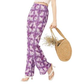 Moomaya Rayon Trendy Düz Bol Kesim Baskılı Lavanta Kadın Pantolon