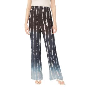 Moomaya Rayon Trendy Düz Bol Kesim Baskılı Mavi Teal Blue Kadın Pantolon