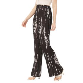 Moomaya Rayon Trendy Düz Bol Kesim Baskılı Siyah Kadın Pantolon