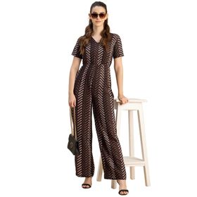 Moomaya Rayon Trendy Tam Bacak Baskılı Siyah Kadın Tulum