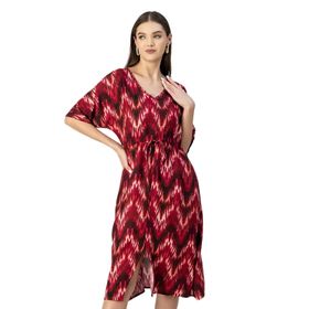 Moomaya Rayon V Yaka Trendy Baskılı Bordo Kadın Elbise